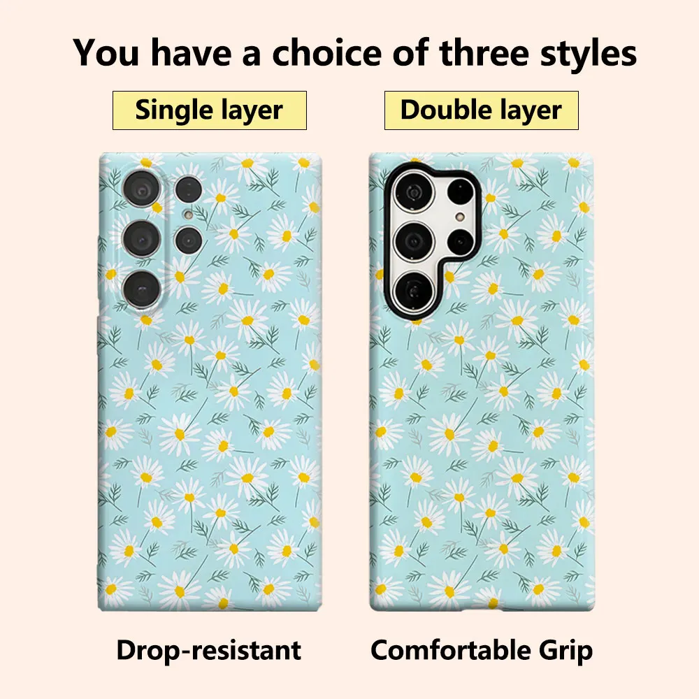 Daisy Print Phone Case for Samsung Galaxy S26 S25 Ultra S24 S23 Ultra Plus Shockproof Double layer tough Back Cover