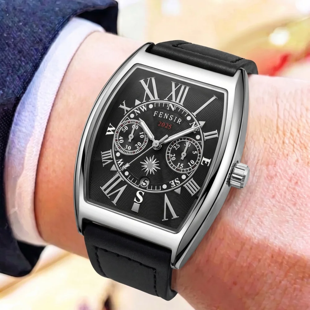 Reloj de pulsera de alta gama para hombre con movimiento de cuarzo en forma de barril, esfera con números romanos vintage, correa de cuero resistente al agua y al desgaste, de doble propósito para negocios, ropa formal y uso informal, reloj de pulsera de lujo ligero para hombres jóvenes y estudiantes, reloj de cuarzo para hombre, regalo navideño, reloj de pulsera popular para hombre