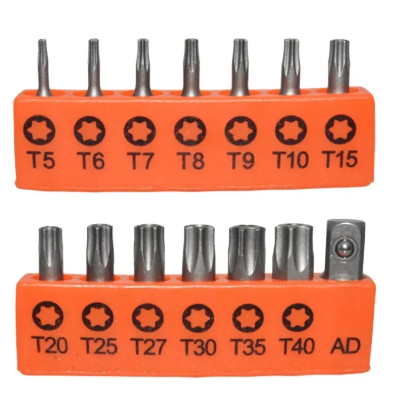 14Pcs of S2 Alloy Steel 25mm Hollow Plum Blossom Screwdriver Head Set Medium Hole Hexagonal Star Screwdriver T5-T40