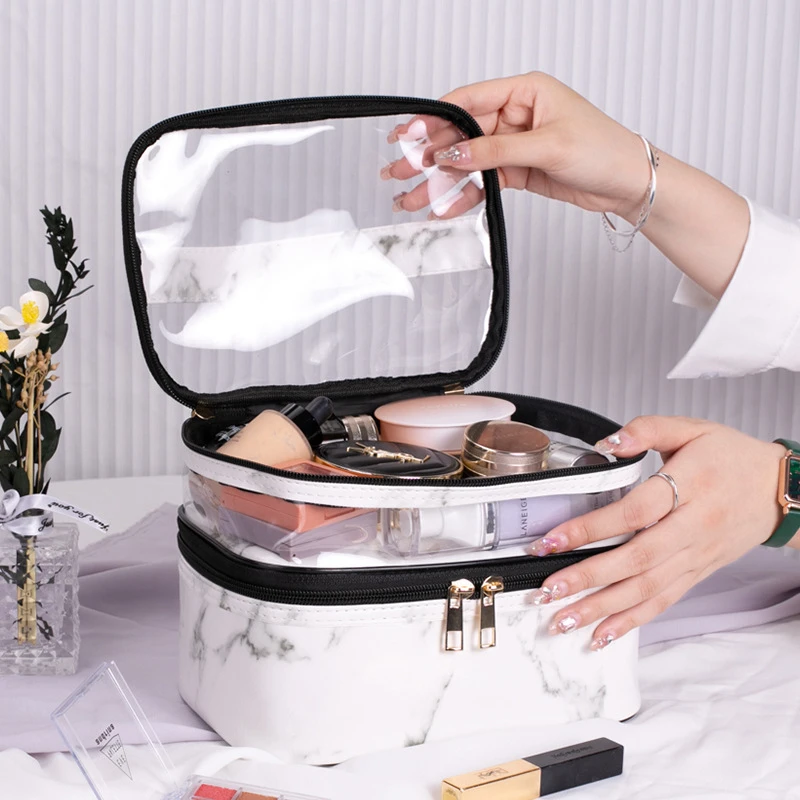 

Travel Zipper Double-Layer Makeup Bag Waterproof Portable Toiletry Cosmetic Organizer Toiletry Case Washing Storage Bag