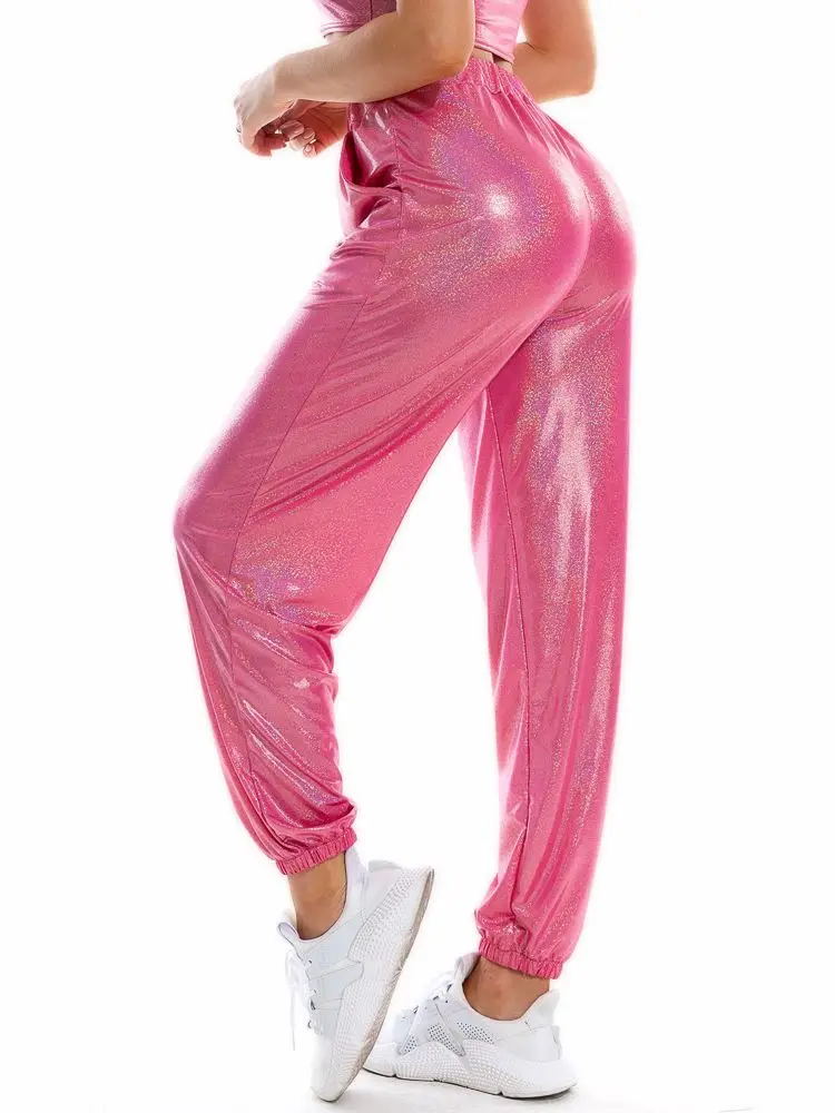 MSemis Mädchen Metallic Tanzhose – Hochglanz, Hohe Taille, Hip Hop, Karneval, Größen 110–176