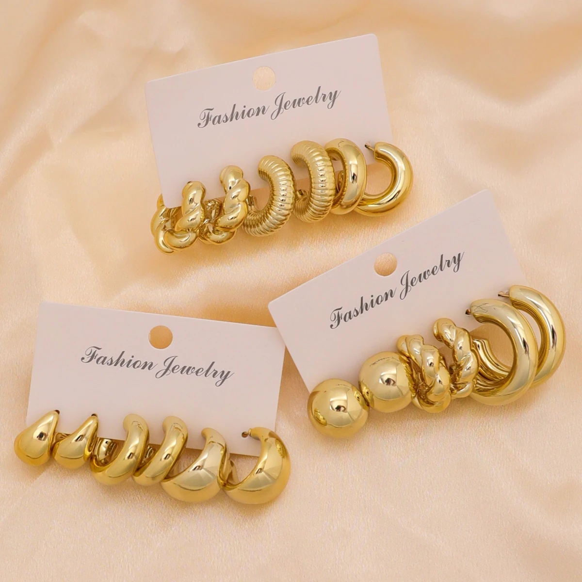 18 قطعة/المجموعة الفاخرة الذهب مكتنزة تويست C-شكل دمعة القرط مجموعة، مناسبة للنساء أزياء المعادن هندسية جولة الأقراط، أكثر