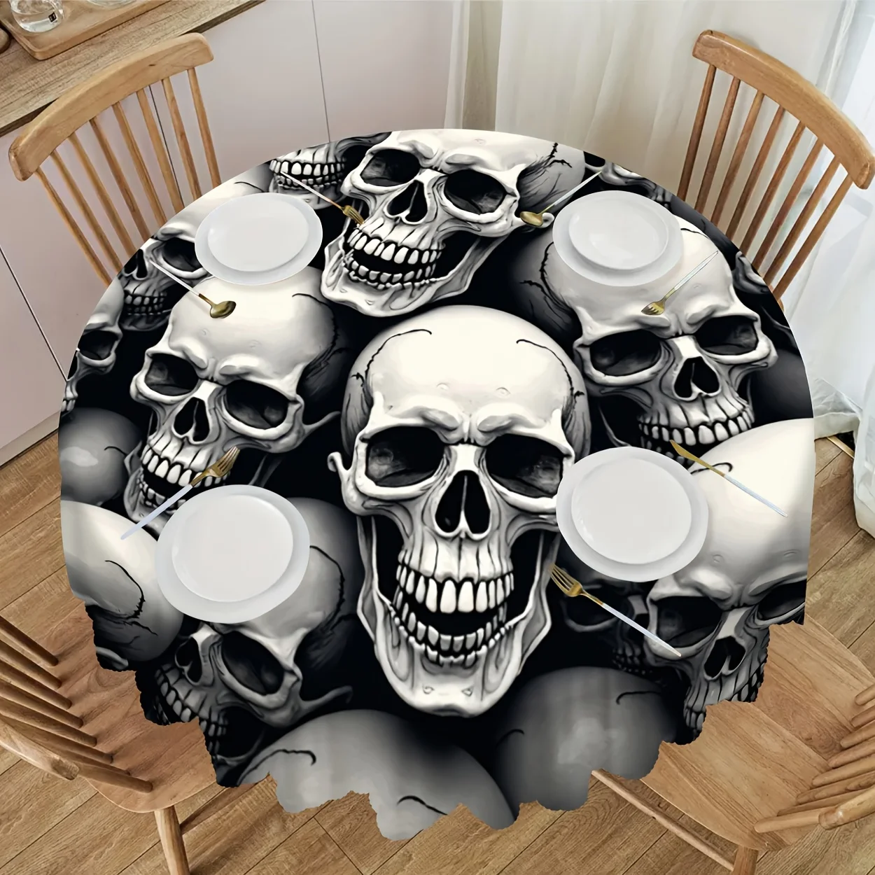 One-piece polyester material, printed tablecloth featuring a scene of a pile of skeletons in a terrifying formation