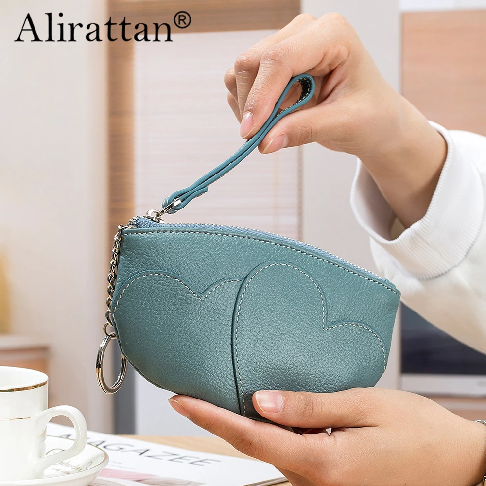 

Alirattan Cowhide Zipper Small Key Bag Card Bag Coin Bag 2024 New Soft Leather Women's Zero Wallet