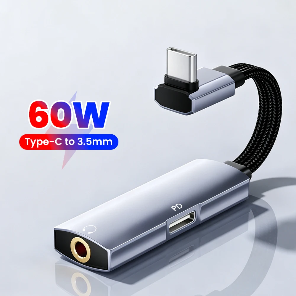 Type-C Earphone Adapter 2-in-1 Converter PD60W Fast Charge One-to-Two round Hole Audio Interface Conversion Head