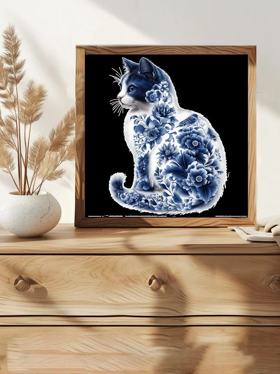 Das Blaue Katzen-Kreuzstich-Set DIY 11CT/14CT Stickerei DIY Stickset Wanddekoration – Detail 1