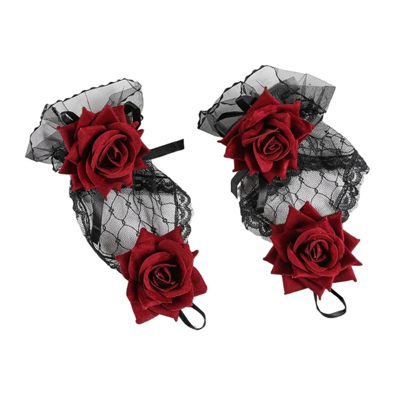 

Teens Flower Decor Wrist Cuffs Decorative Sleeve Rose False Cuffs Skirt Decors Dropship