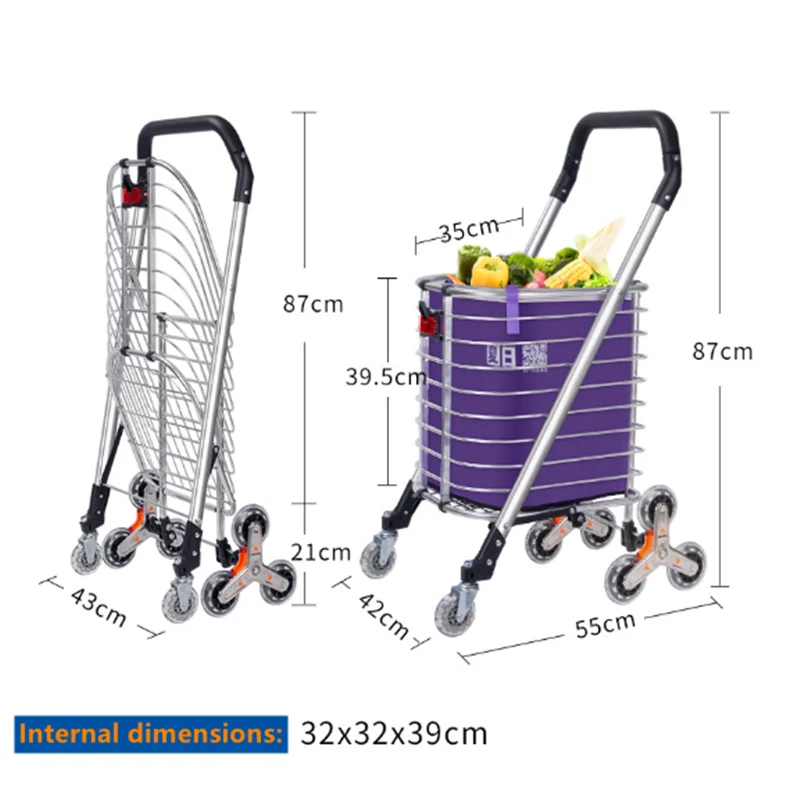 Grocery Shopping Cart Elderly Household Tow Truck Folding Portable Supermarket Trailer Vegetable Basket Hand-pulled Pull Rod Car