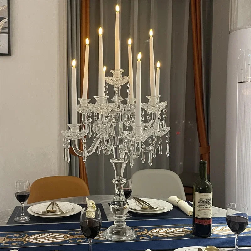 Nine-headed crystal candlestick, wedding European candlestick ornament model room decoration candlelight dinner spot
