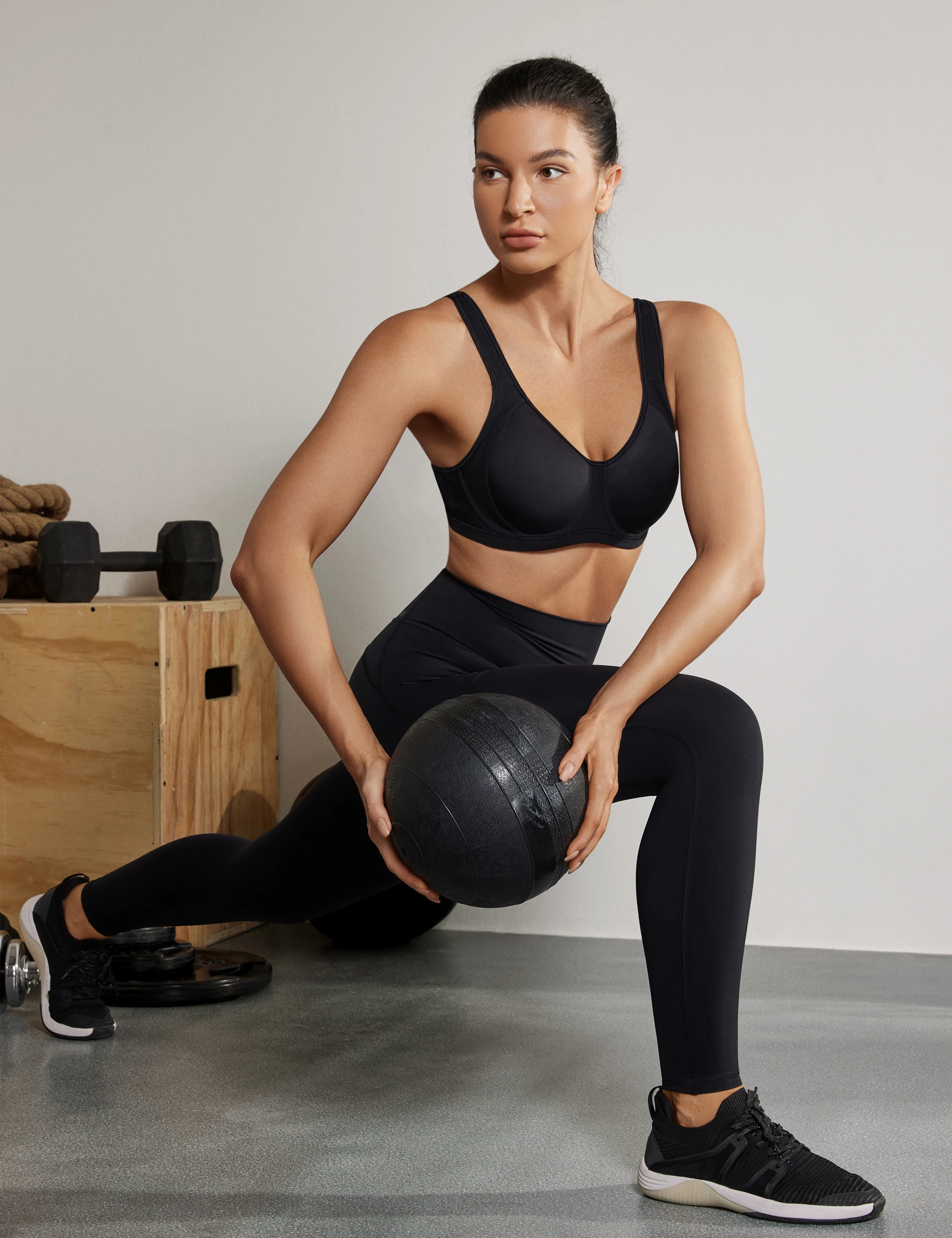 SYROKAN-Sujetador deportivo de alto impacto para mujer, ropa interior moldeada con aros, cobertura completa, entrenamiento activo, gimnasio, correr,