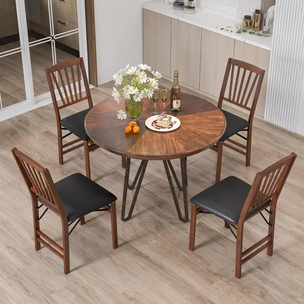 Folding Wood Kitchen Chairs Set of 2 with Padded Seats, Solid Frame, 400 lbs Capacity, Space-Saving Design