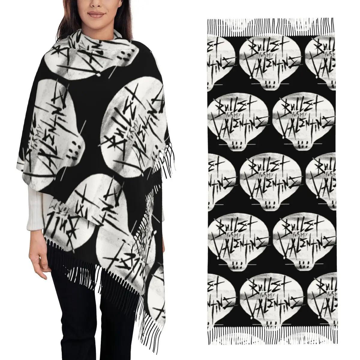 Band Bullet For My Valentine Scarf Tassel Scarves for Women Soft Warm Shawls and Wraps Long Fall Winter Shawl Wrap