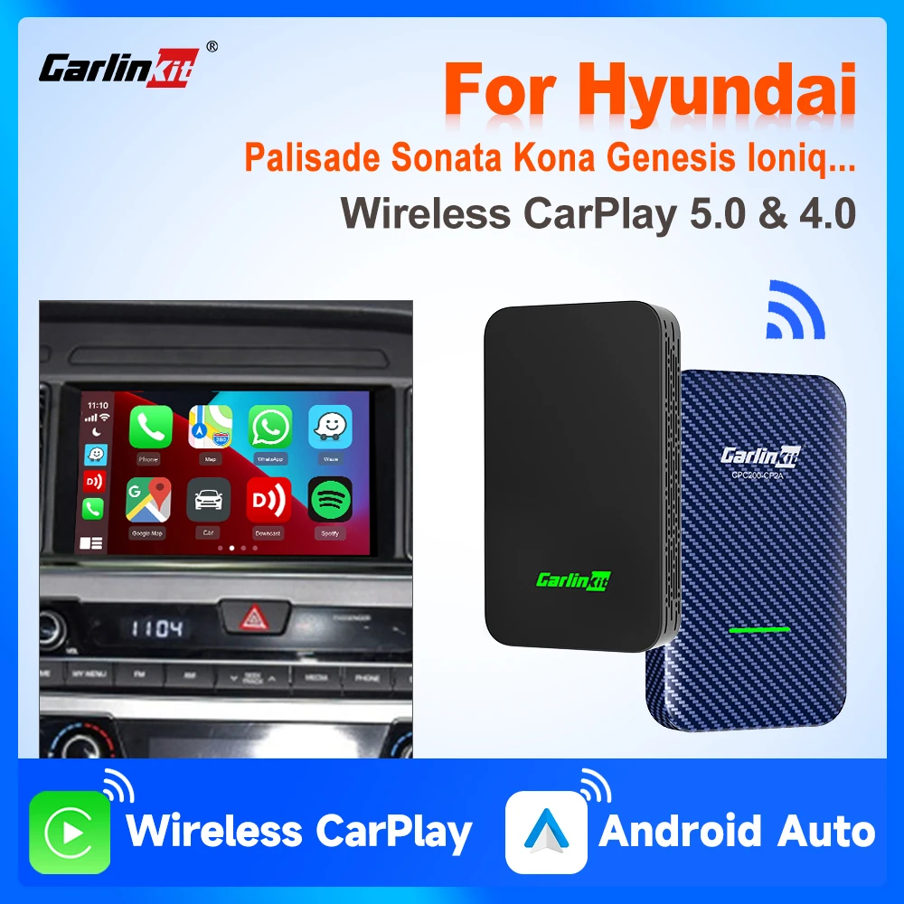 CarlinKit 5.0&4.0 Wireless Android Auto CarPlay Adapter BT Auto-connect For Hyundai Kona Tucson Santa Nexo Bayon Venue Casperi40