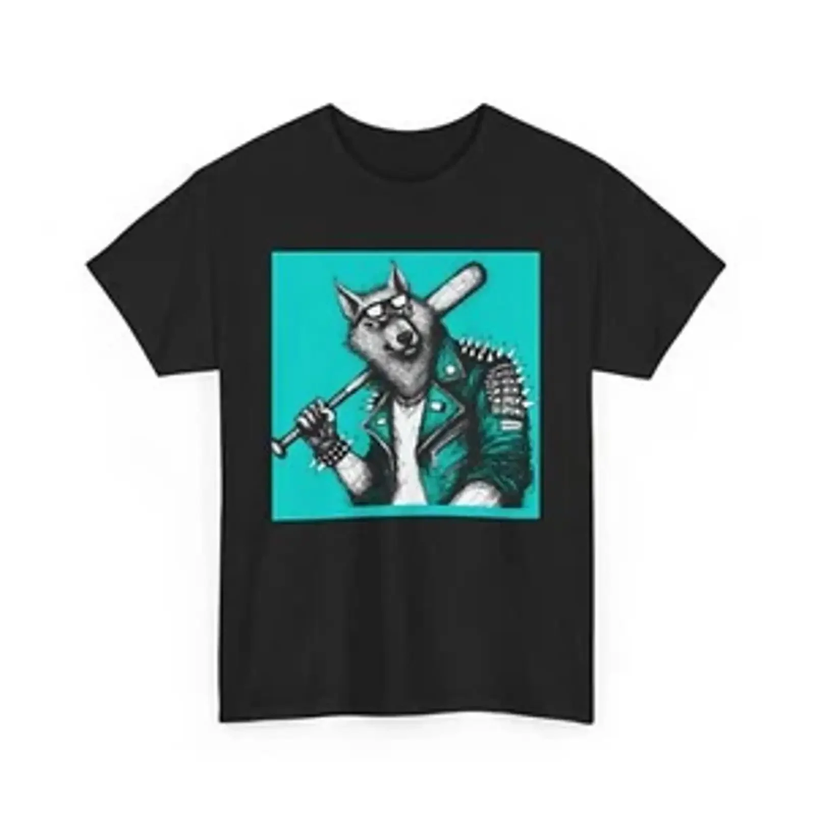 Erwachsenen-T-Shirt mit Wolf-Motiv, Lederjacke im Punk-Art-Vintage-Stil, Baseballschläger-Design, Vintage-Waschung, Weich, Unisex, Streetwear, Stylisch