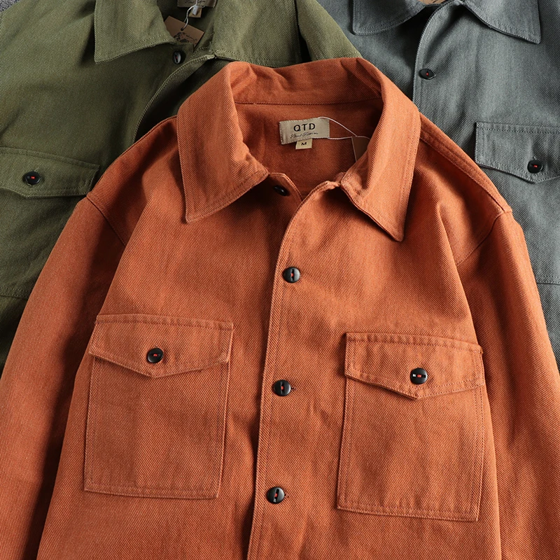Men autumn and winter new twill woven cotton wash to do old vintage long-sleeved shirt products all the overalls shirt coat