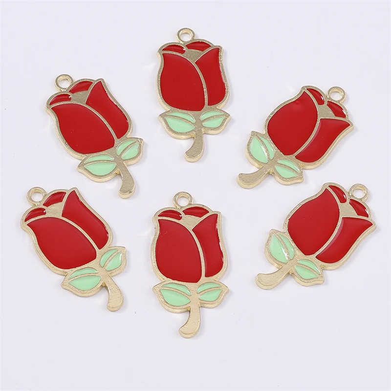 

Duarte 20Pcs/Lot Cute Enamel Rose Flower Charms Pendants for Jewelry Making Necklaces Earrings Bracelets DIY Crafts Accessories