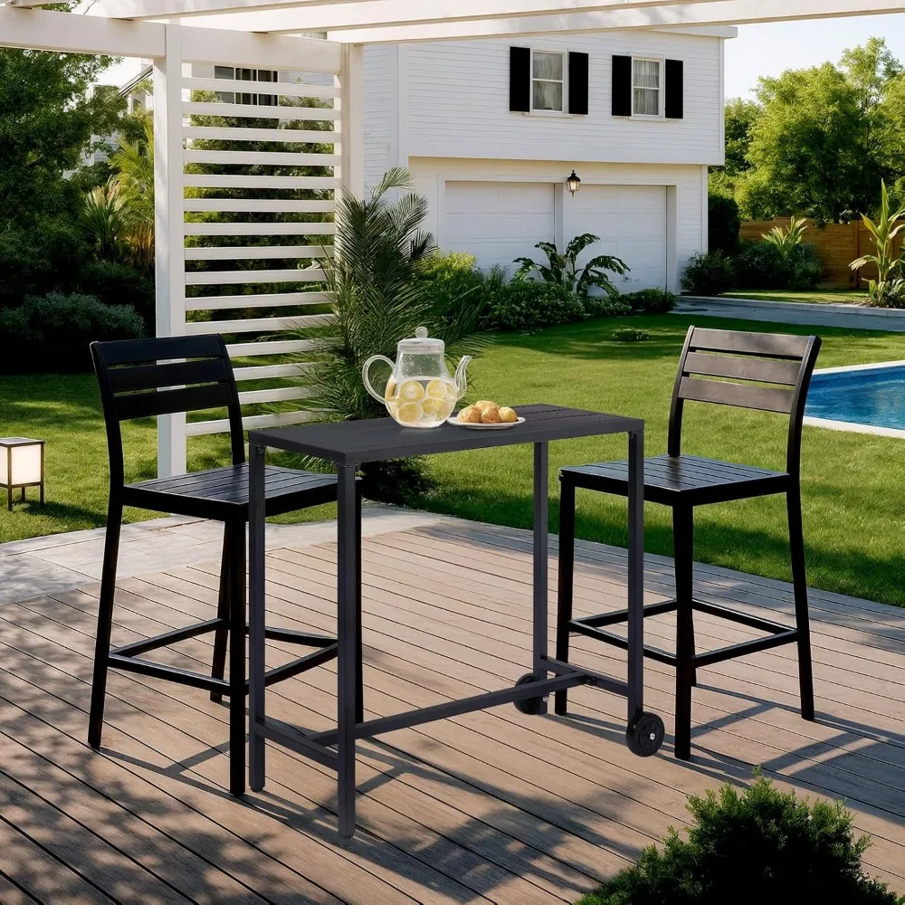 Outdoor Bar Table, 37" Height Wheeled Patio Pub Table with Waterproof Frame and Adjustable Foot for Hot Tub, Patio, Backyard, B