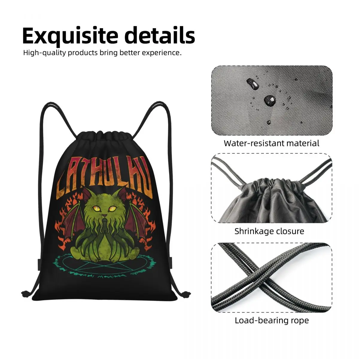 Custom Funny Cathulhu Cat Cthulhu Drawstring Bag for Training Yoga Backpacks Men Women Sports Gym Sackpack