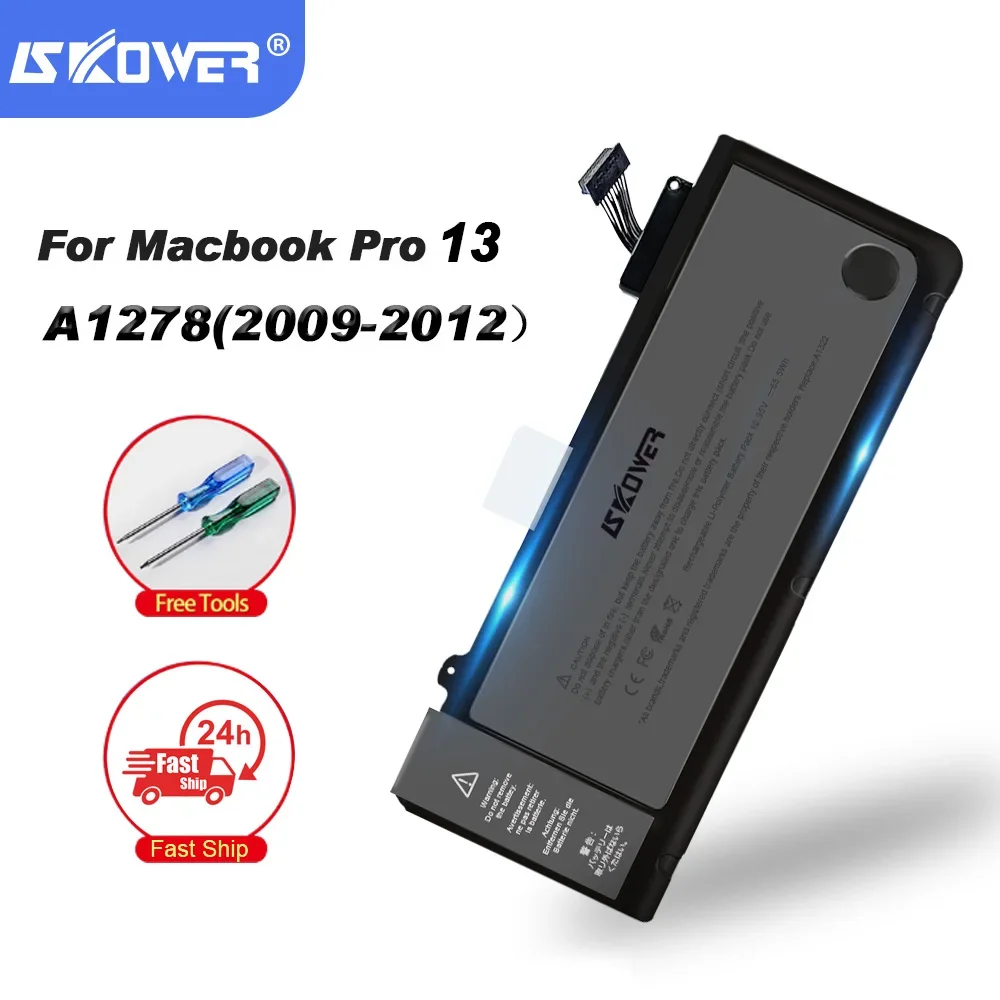 SKOWER 10.95V 65.5Wh A1322 Laptop Battery For MacBook Pro 13 inch A1278 (2009-2012)