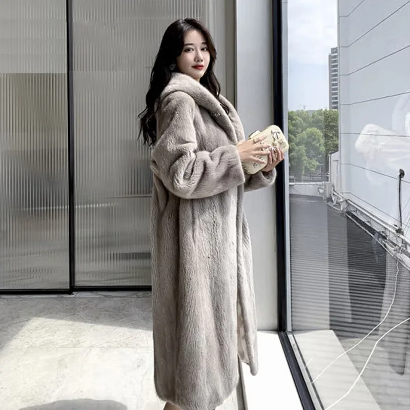 Luxury Hooded Long Fur Coat Women Windproof Warm Faux Fur Jacket Large Size Cardigan Long Sleeve Windbreaker Loose Outerwear