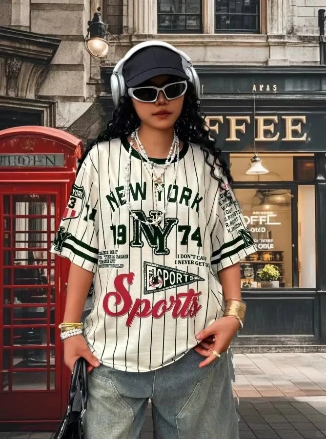 

Последние женские топы, модная женская уличная футболка с короткими рукавами в стиле ретро с буквенным принтом, летние спортивные свободные модные топы большого размера