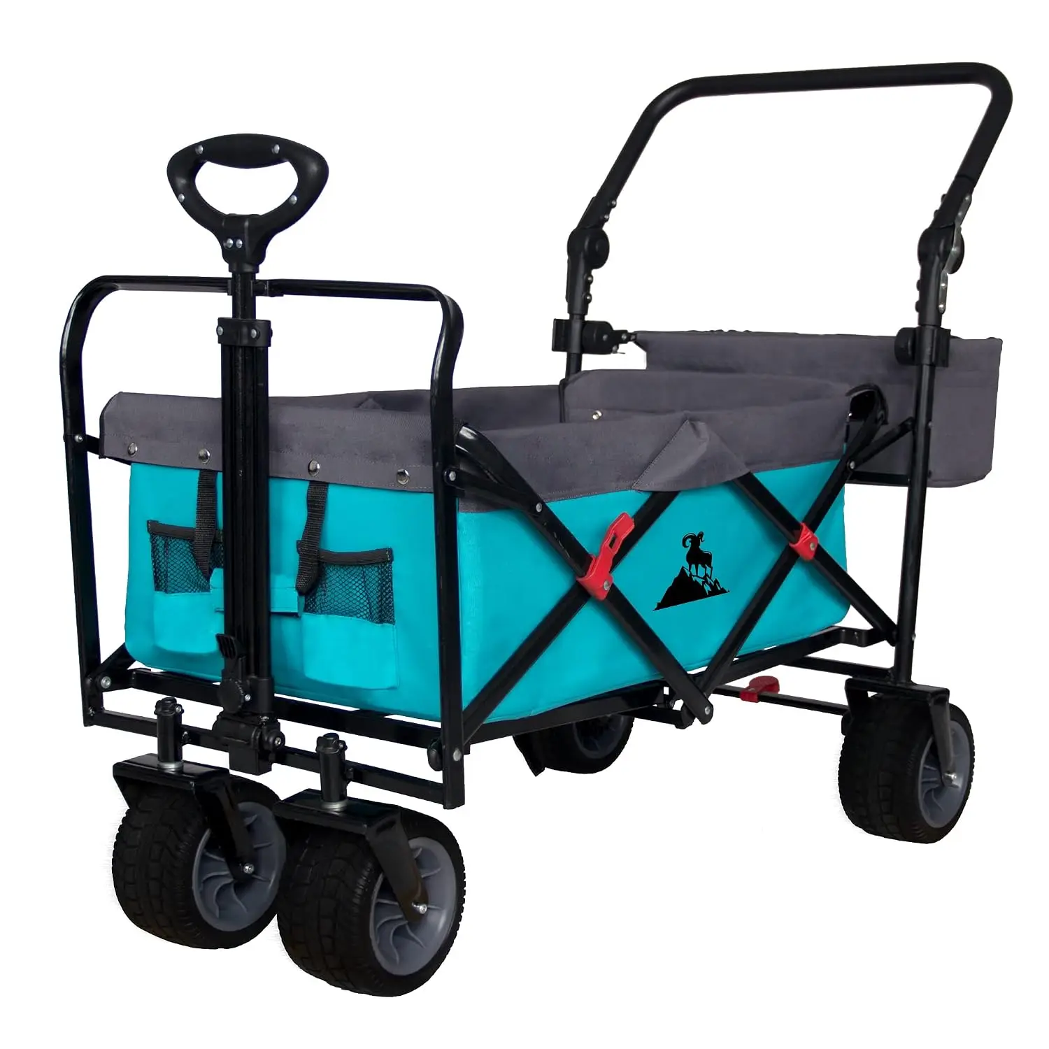 Folding Utility Wagon | Heavy-Duty Collapsible Cart with Brakes & Adjustable Handle | for Gardening, Beach Trips, Customized
