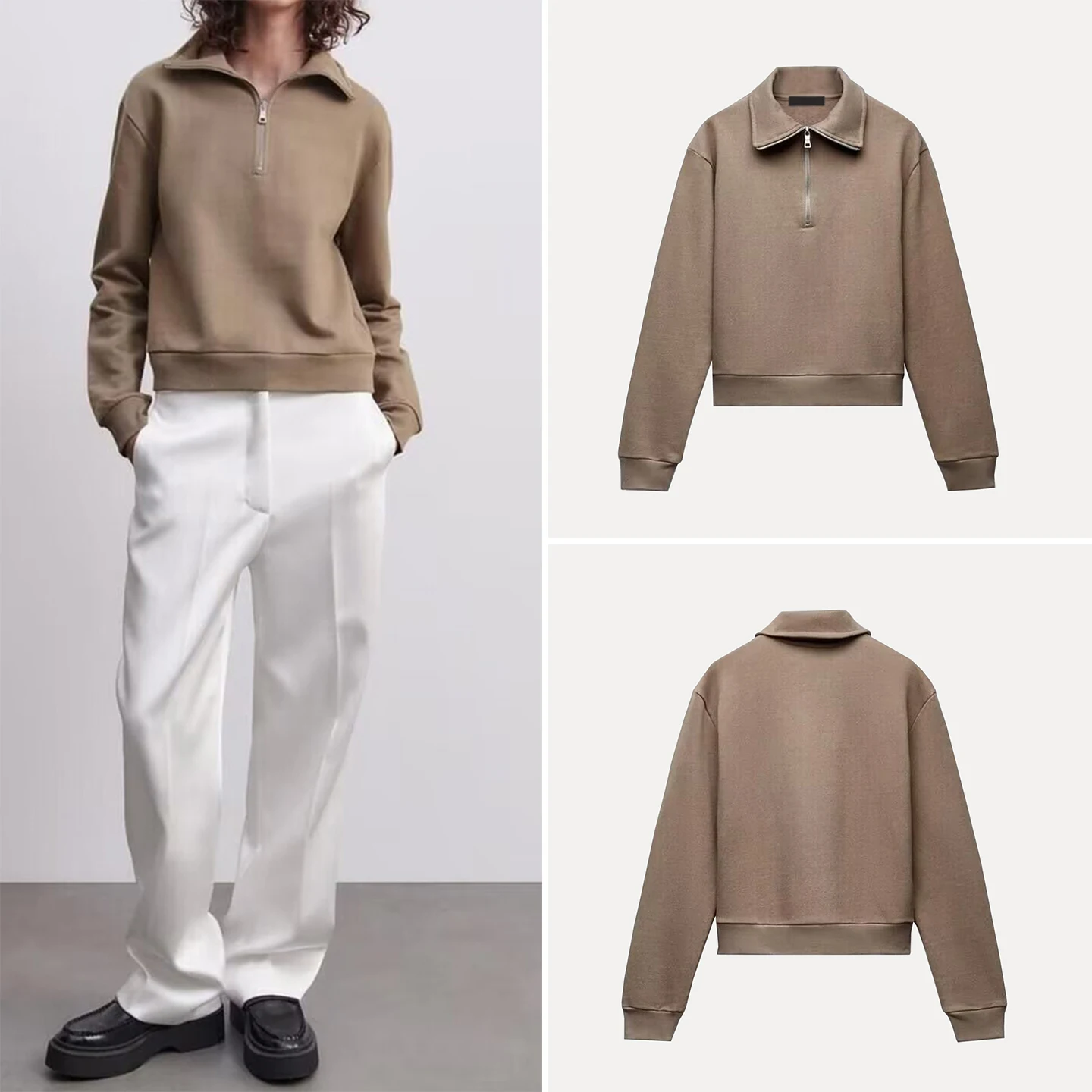 

2025 Winter New Women's Faion High Collar Zipper Sweatirt Personali Simple Sle Z Long Sve irt for Teen Girls