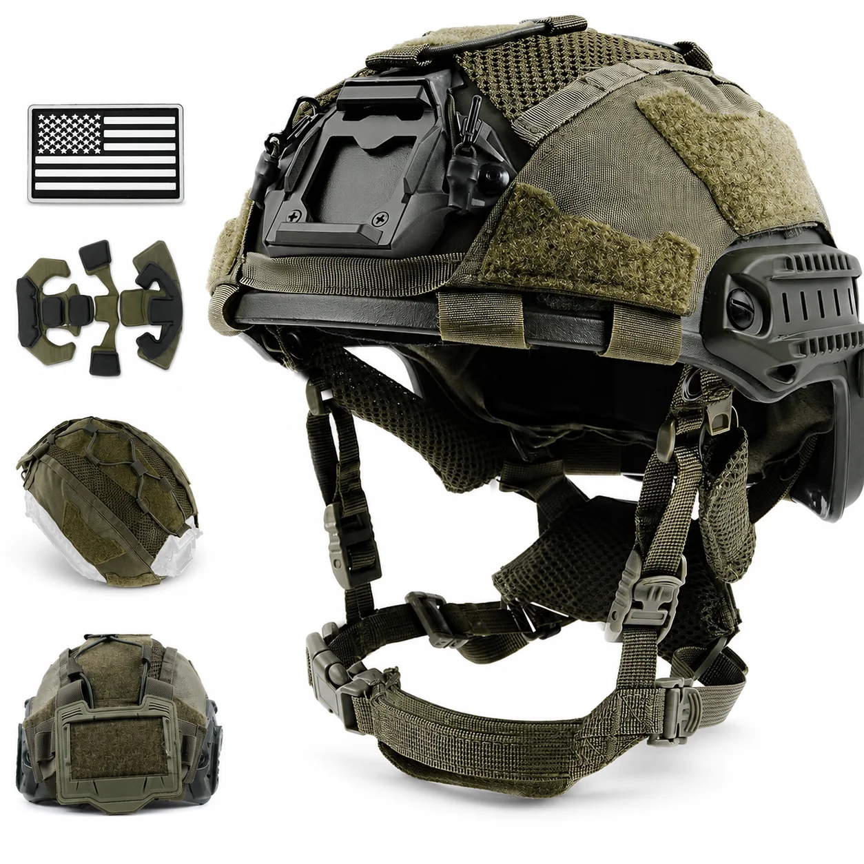 Adjustable Tactical Maritime Helmet Set with NVG Battery Pouch & Cover Inner Pads Soft Memory Foam for CS Airsoft Cosplay