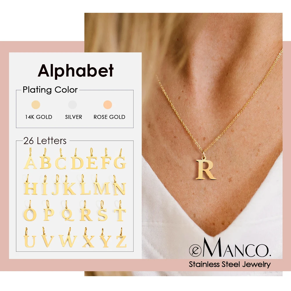 eManco Initial Necklace O Chain Stainless Steel Name Necklace DIY Alphabet Accessories A-Z