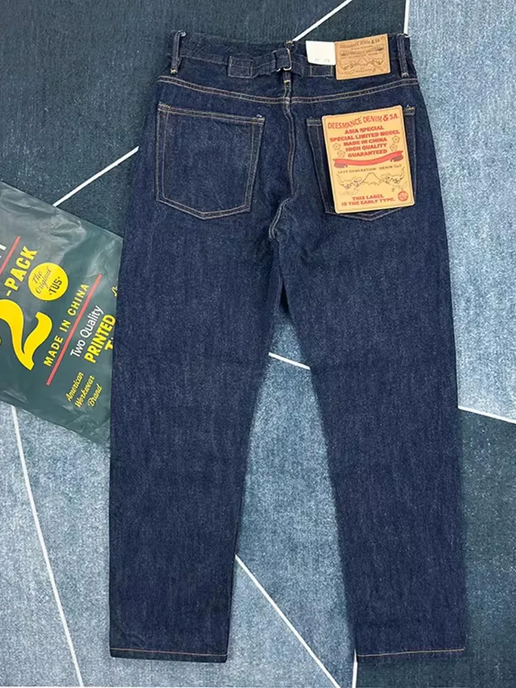 

Original Color Men's Jeans mid Waist Straight Leg Slim Fit Deep Blue Casual Breathable Comfortable Cotton Spring Autumn