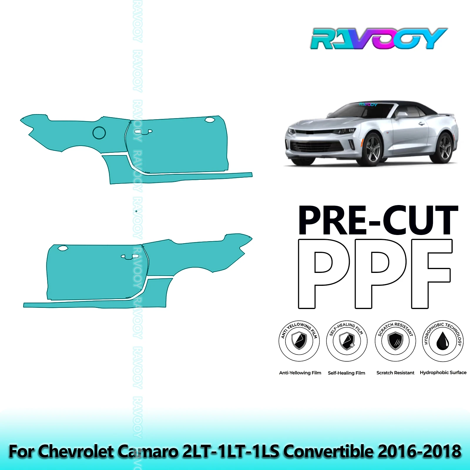 

For Chevrolet Camaro 2LT-1LT-1LS Convertible 2016-2018 8.5mil Pre-Cut PPF Door & A/B Pillar Kit TPU Paint Protection Film Set