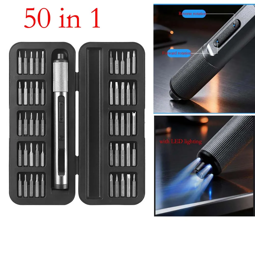 3 Speed Rechargeable Torque Adjustable Precision Electric Screwdriver LED Ratchet 50 Bit Hardware Mechanic Tool Kit Sets