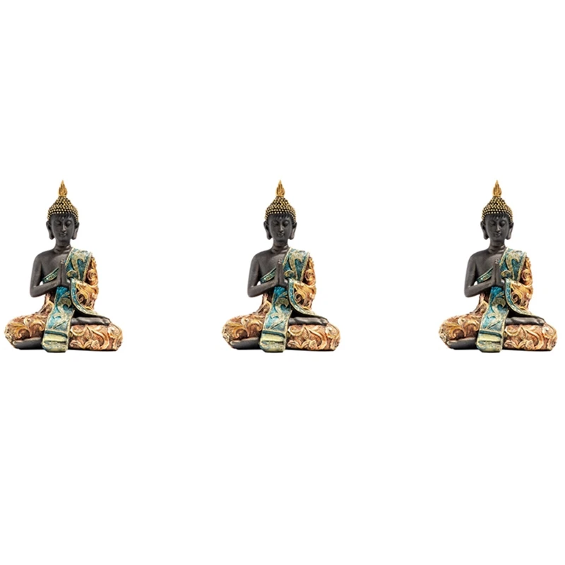 

3X Buddha Statue Thailand Sculpture Resin Handmade Buddhism Hindu Feng Shui Figurine Meditation Home Decor Ornament