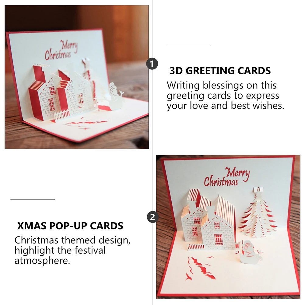 

2pcs 3D Christmas Greeting Cards Pop-Up Paper Cards Holiday Xmas Card Red Festive Party Invitation Practical Design