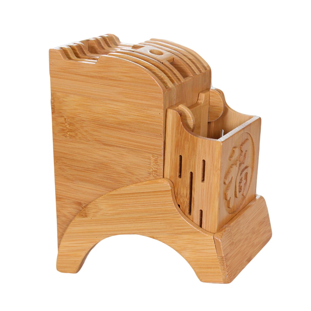 

Bamboo Knife Holder Multi Function Storage Rack Kitchen Tool Organizing Stand Smooth Material Neat Slots Tidy