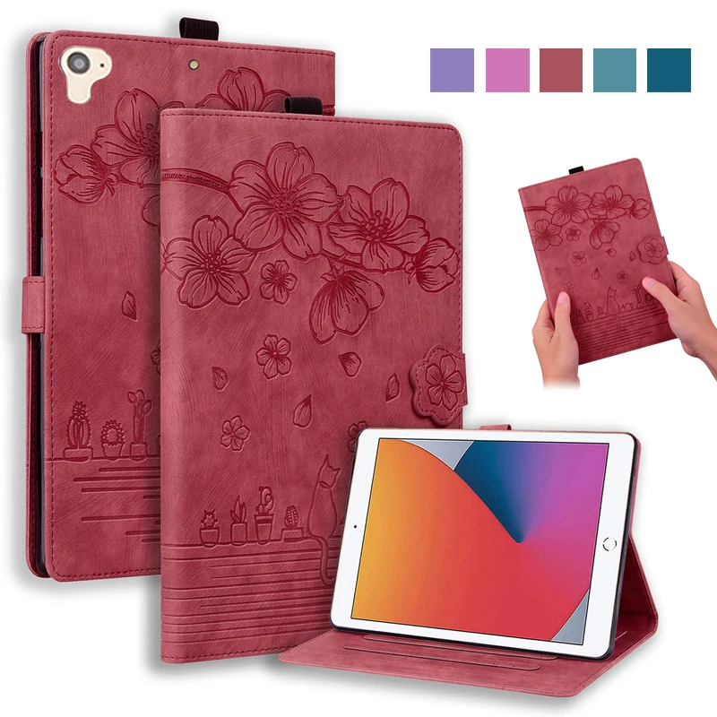 For iPad 9th Generation Case Emboss Flower Wallet Tablet For iPad 10.2 9.7 Case For iPad 10 9 8 7 6 5 th Gen Air 2 Pro 11 Girls