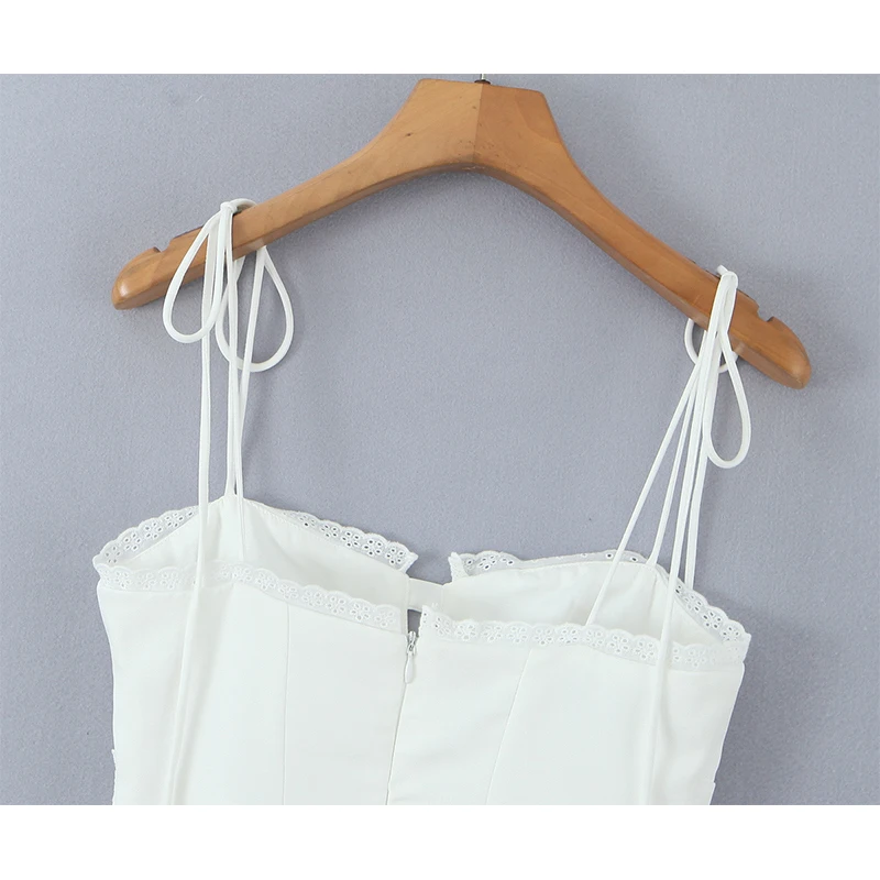 Sexy Sweet Lace Spliced White Mini Dress Women Fashion Spaghetti Strap Low Waist Beach Holiday Summer Dresses Short Robe