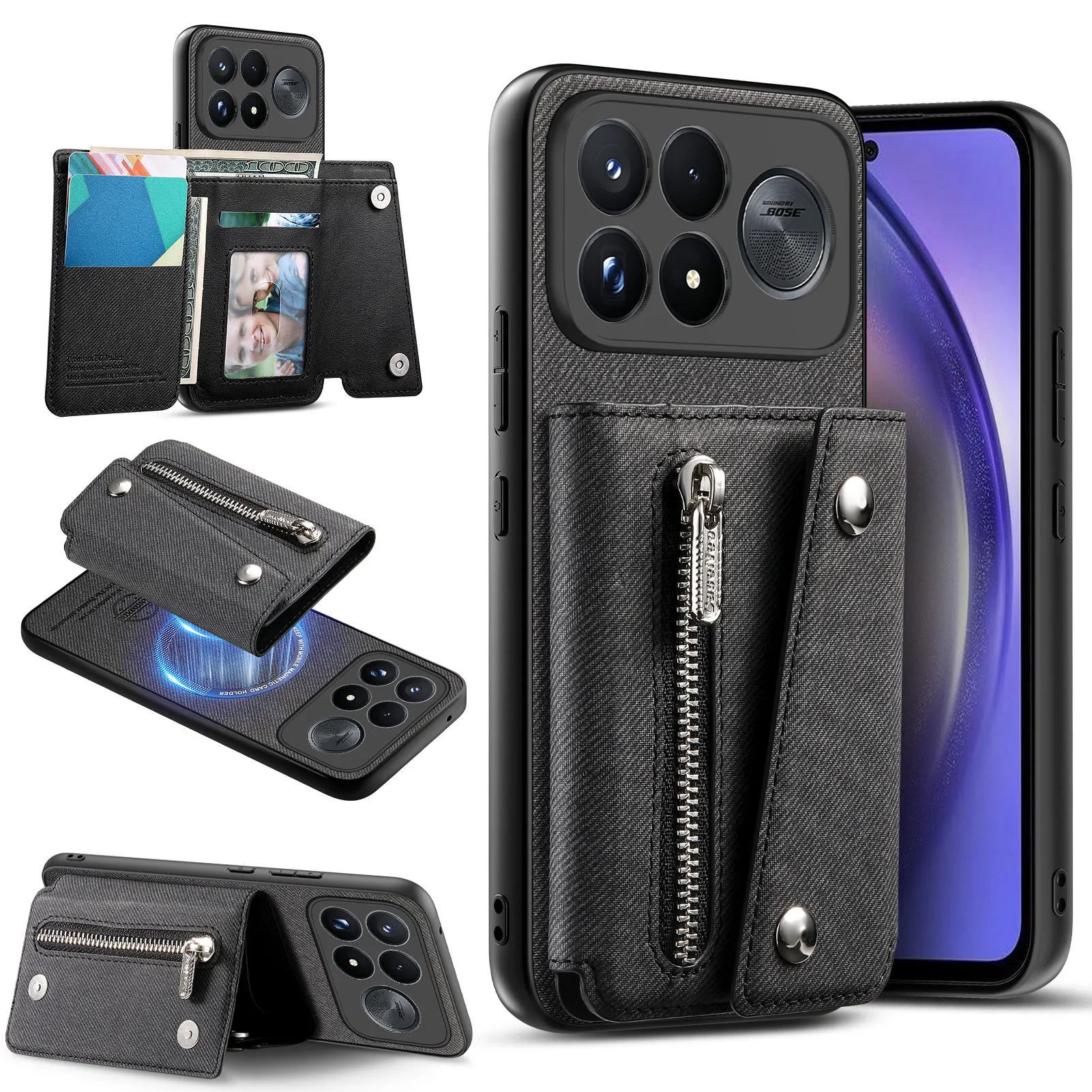 Luxury Zipper Wallet Leather Cards Holder Phone Case For POCO F9 Ultra POCO F9 Pro Shockproof Protection Back Cover Accessories