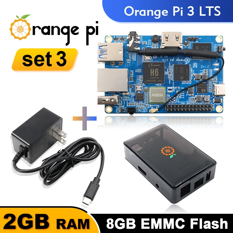 

Плата разработки Allwinner H6 Orange Pi 3 LTS + источник питания + телефон с одной платой, Поддержка Android 9,0, Ubuntu Debian OS