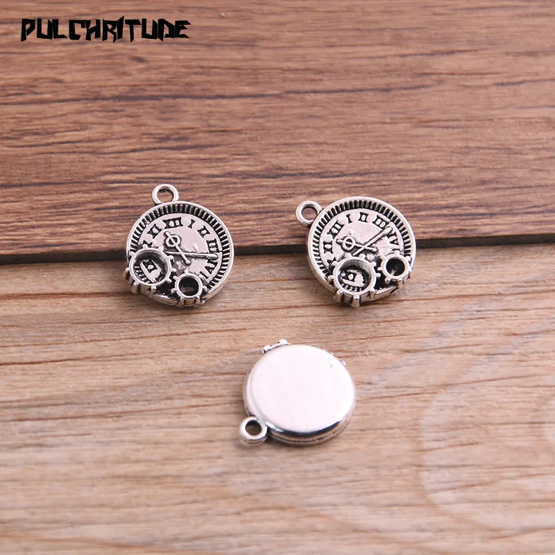 12PCS 14*16mm Two Color Vintage Metal Zinc Alloy Steampunk Clock Charms Fit Jewelry Pendant Charms Makings