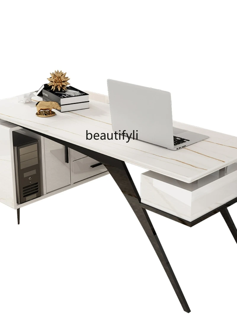 Light Luxury Study Desk Italian Minimalist Stone Plate Computer Desk Home Consulting Desk