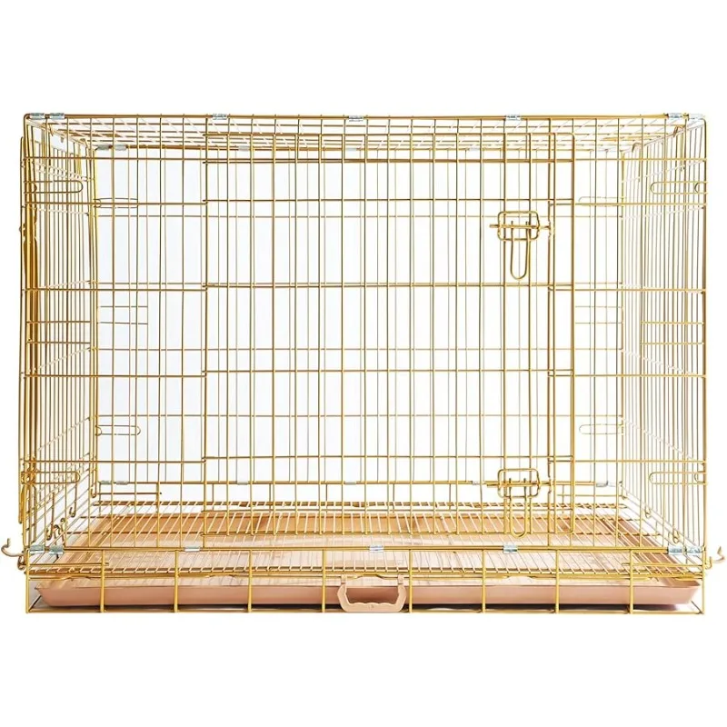 

Dog Crate 42 Inch, Copper Gold Dog Kennel | Portable & Foldable Metal Wire Cage for Large Dogs with Pull-Out Floor Grid, Easy-Cl
