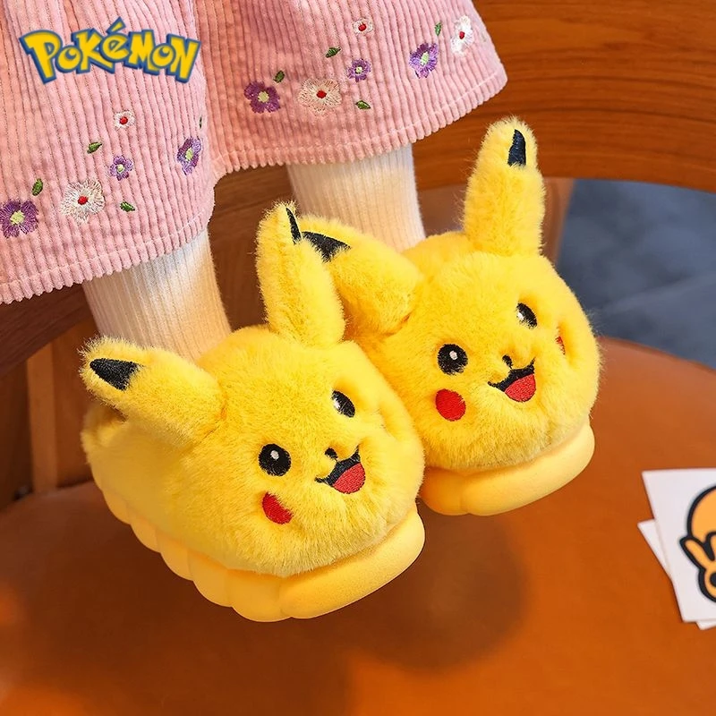 Pikachu Pokemon Winter Slippers Shoes Plush Toys Cotton Toddler cotton Indoor Warm Children Slipper Christmas Gift