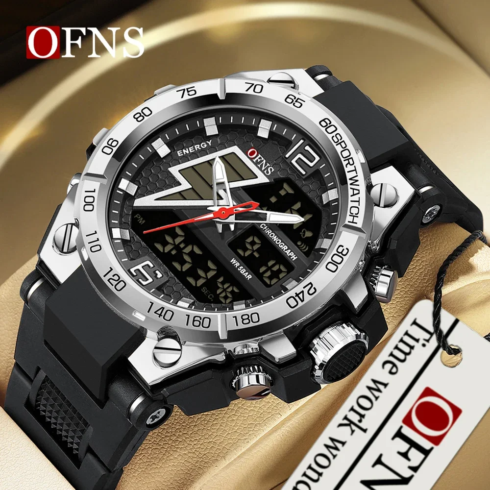 

OFNS 6137 2024 Trendy Fashion Men's Led Analog Digital Alarm Wrist Watches Waterproof Outdoor Sports Chronograph Hand Clock