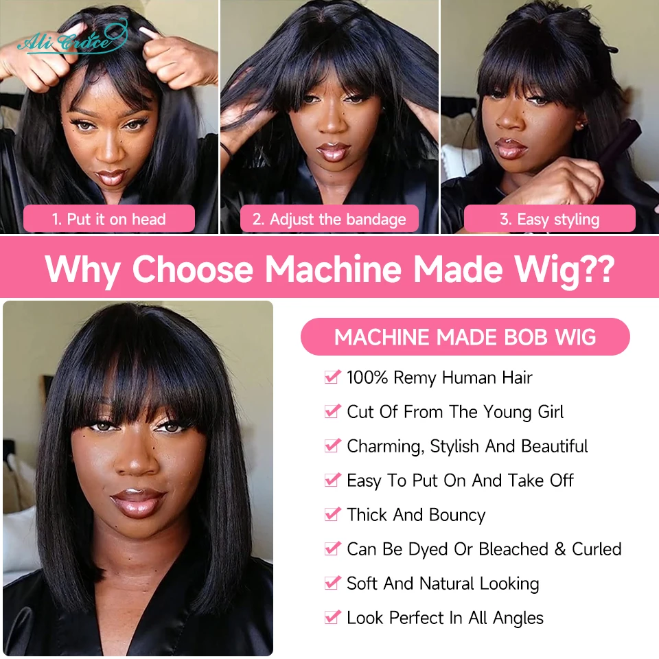 Ali Grace Straight Bob Human Hair Wig with Bangs