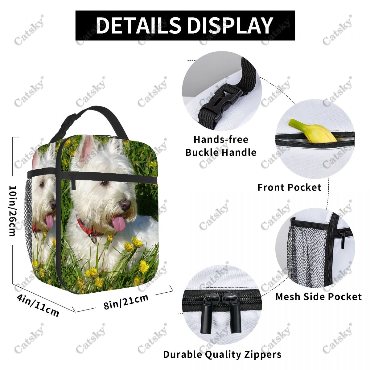 West Highland White Terrier-bolsa de papel de aluminio portátil, bolsa de comida aislada gruesa impresa, bolsas de mano aisladas impermeables para el almuerzo