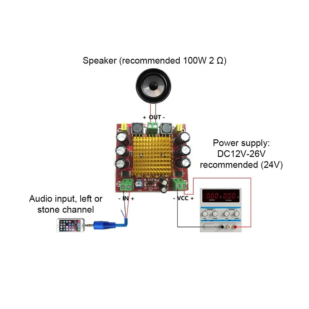 Digital Amplifier Board TPA3116DA TPA3116 150W D2 Mono Channel Digital Power Audio Amplifier Board XH-M544 DC 12V 24V