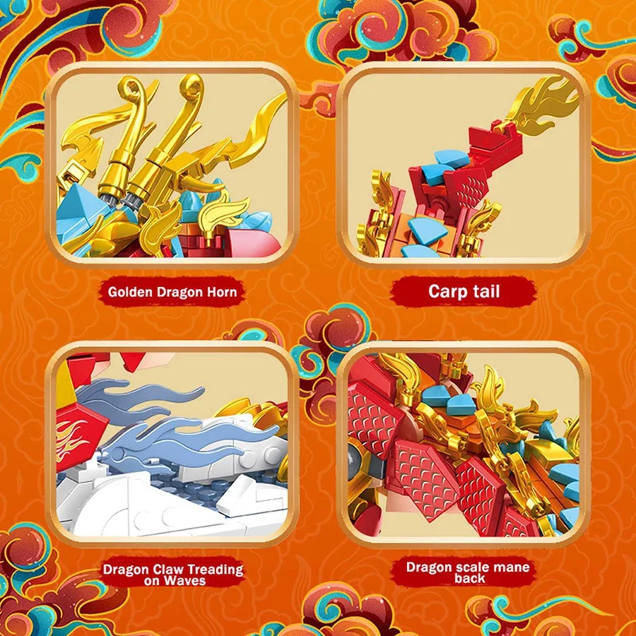 Dragon Chinese Building Blocks Style Assembling Small Particle Desktop Decoration Model Children Toys Boy Girl Dragon Year Gifts