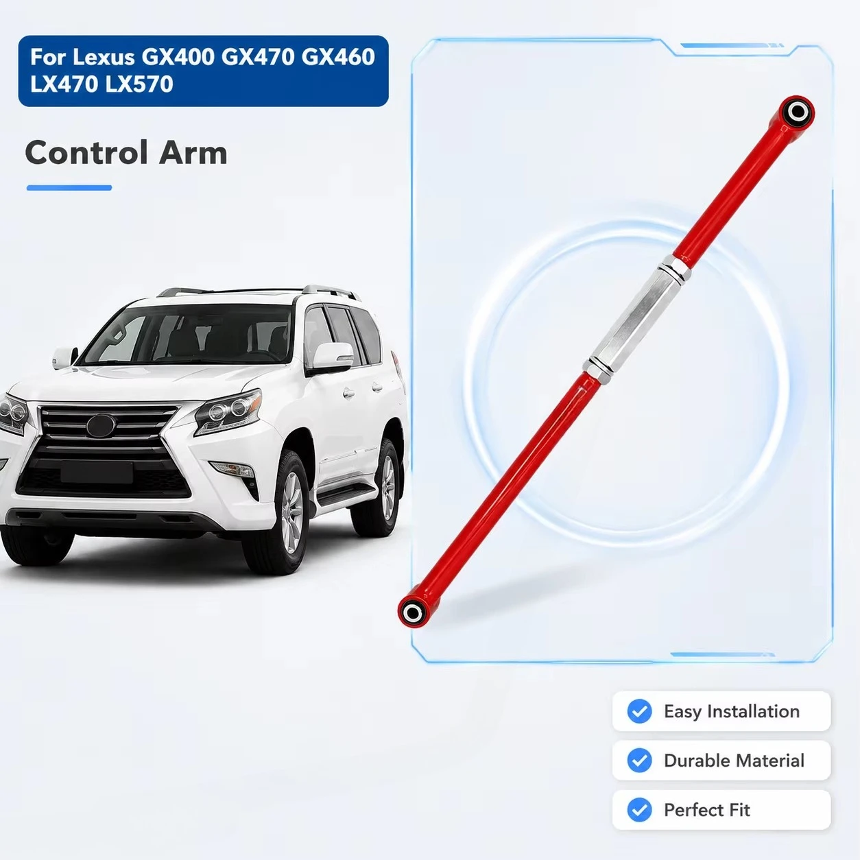 Left & Right Rear Adjustable Control Arm W/ Bushing, Direct Fit Chassis Replacement for Lexus GX400 GX470 GX460 LX470 LX570