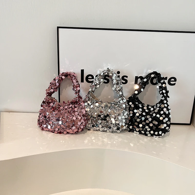 Small Sequin Shoulder Bags for Women 2024 Y2K Party Designer Korean Fashion Handbags and Purses Tote Bag with Short Handle